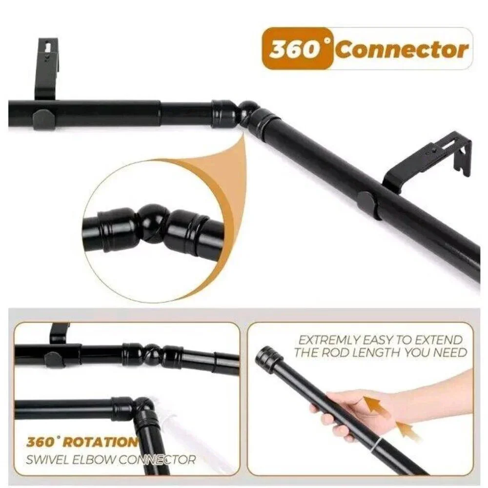 1 Inch Splicing Corner Window Curtain Rods Set, 32-86 Inch Heavy 32-86